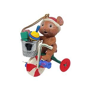 Vtg 1993 Lustre Fame Mistletoe Magic Christmas Ornament Mouse Riding Tricycle